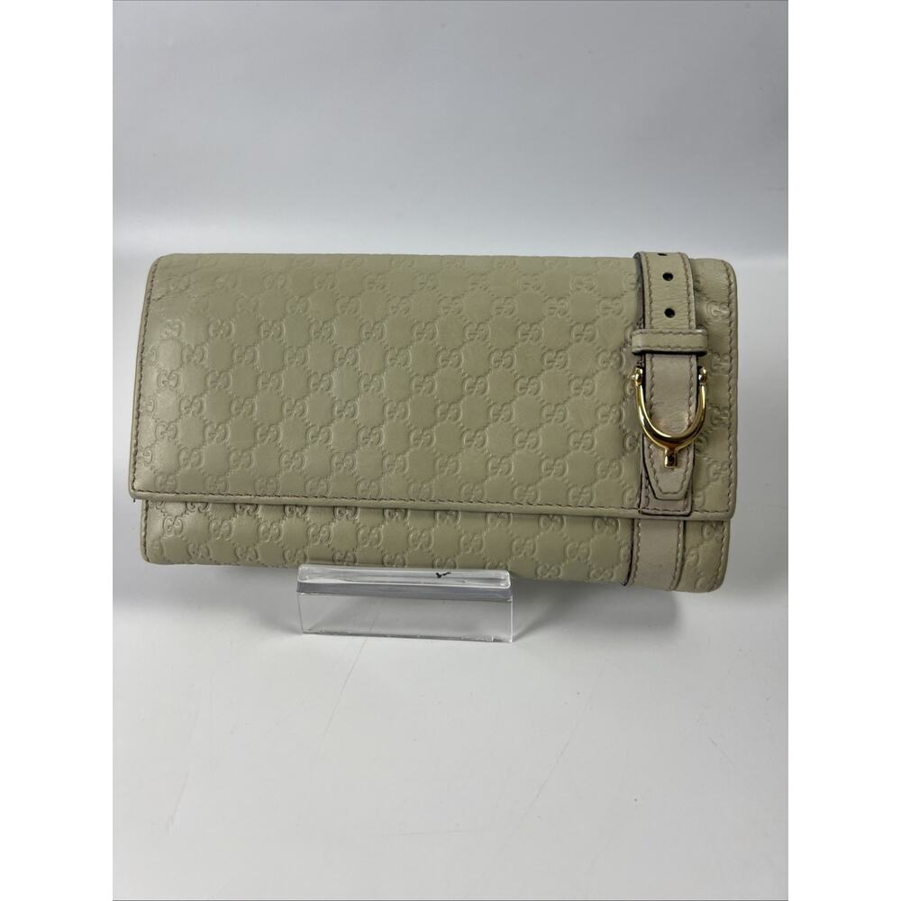 Gucci Long Wallet Men Beige Leather Micro Guccishima